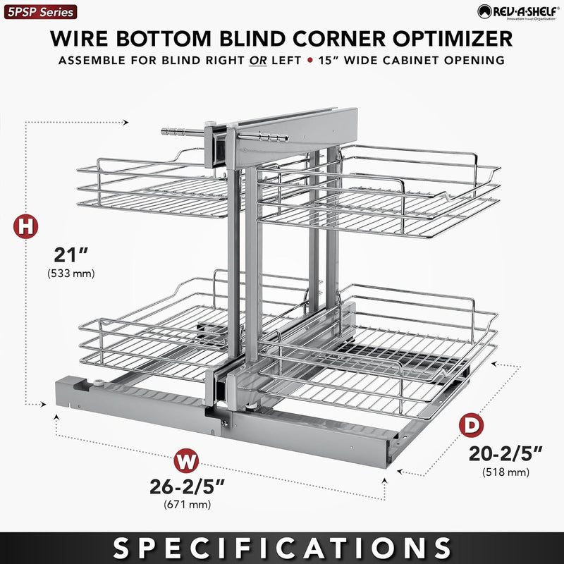 Rev-A-Shelf Dual Tier Pull Out Shelf Organizer for Blind Corner Cabinets w/Soft Close, 15", 4 Shelves, Chrome, 5PSP-15SC-CR - FREE DOMESTIC SHIPPING