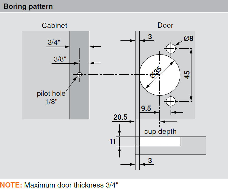 Blum COMPACT CLIP 30C2 105° 1/2" Overlay Soft Close Screw-on Edge Mount Face Frame Hinge - 30C255BSE8