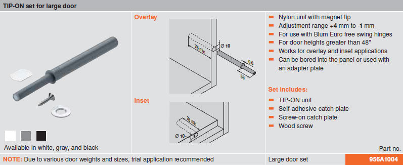 Blum TIP-ON Set for Large Doors - White - 956A1004-w