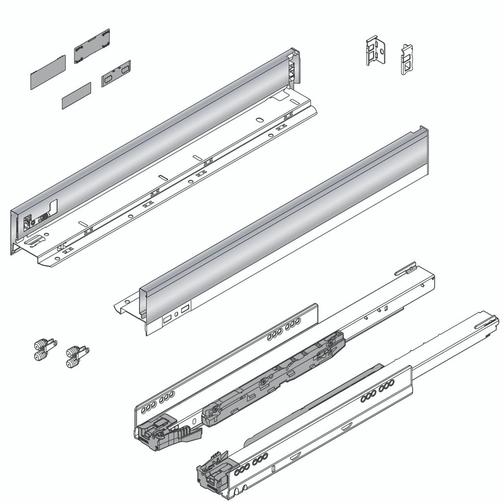 Blum LEGRABOX N Height (2-5/8") V1 Packaging Set - 22" (550mm) - 125lb - Stainless Steel (INGL) - 770N55S0I